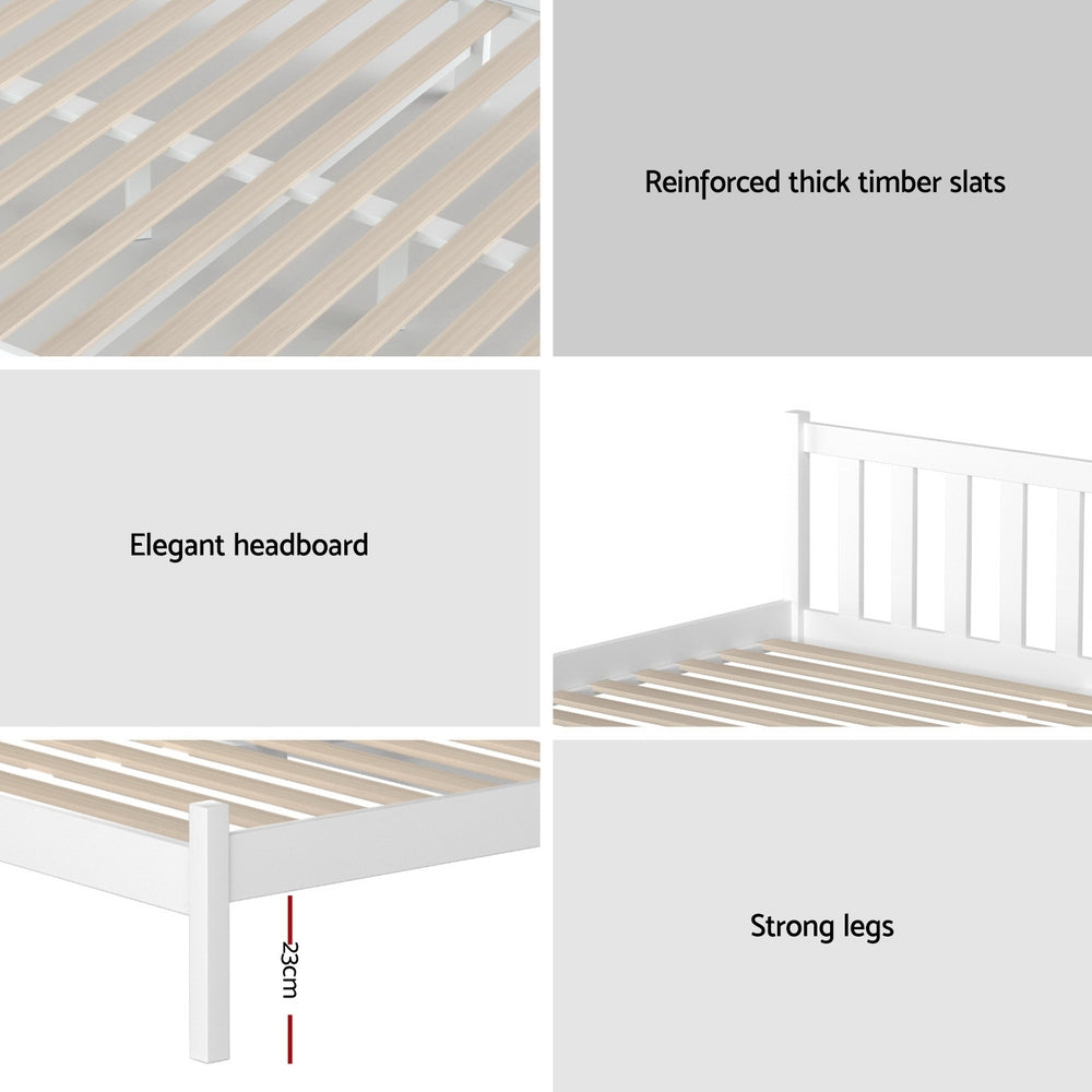 Single Size Wooden Bed Frame - White-Bed Frames-PEROZ Accessories