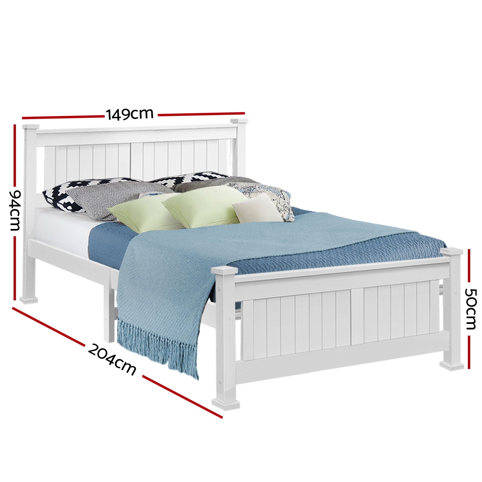 Double Size Wooden Bed Frame - White-Bed Frames-PEROZ Accessories