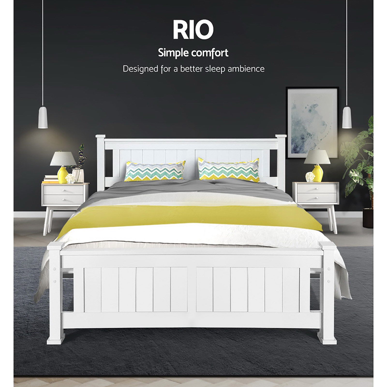 Double Size Wooden Bed Frame - White-Bed Frames-PEROZ Accessories