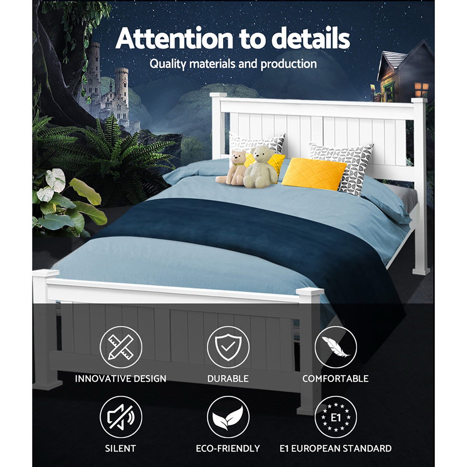 Double Size Wooden Bed Frame - White-Bed Frames-PEROZ Accessories