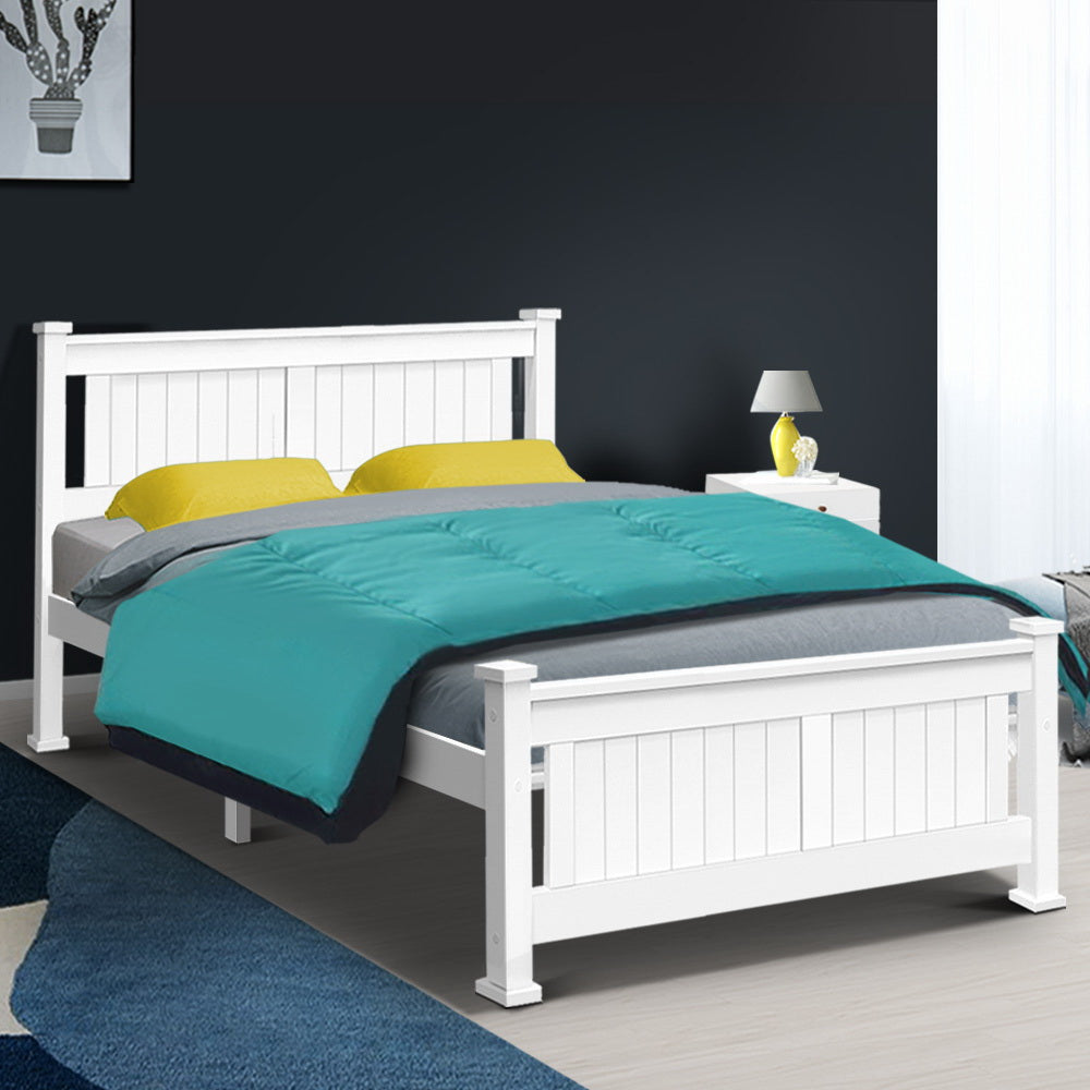 Double Size Wooden Bed Frame - White-Bed Frames-PEROZ Accessories