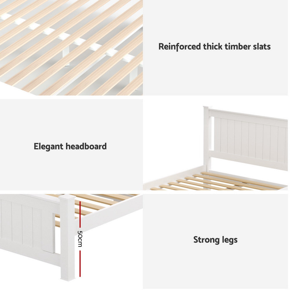 Artiss Bed Frame King Single Size Wooden Platform with 2 Storage Drawers White RIO-Furniture > Bedroom > Beds & Bed Frames-PEROZ Accessories