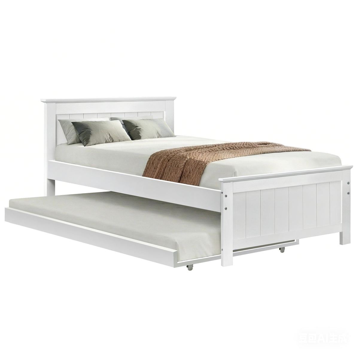 Artiss Wooden Trundle Bed Frame Timber Slat King Single Size White-Bed Frames-PEROZ Accessories