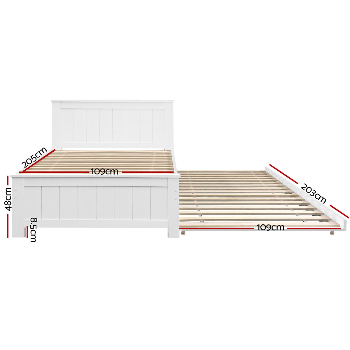 Artiss Wooden Trundle Bed Frame Timber Slat King Single Size White-Bed Frames-PEROZ Accessories