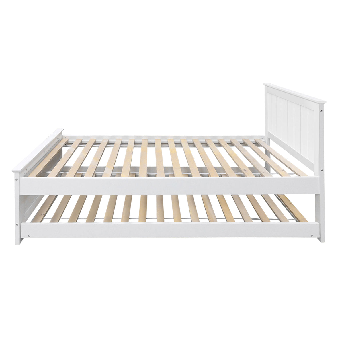 Artiss Wooden Trundle Bed Frame Timber Slat King Single Size White-Bed Frames-PEROZ Accessories