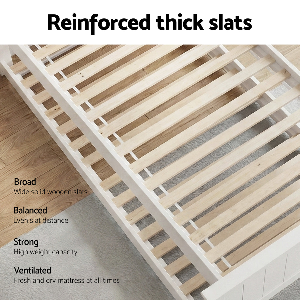 Artiss Wooden Trundle Bed Frame Timber Slat King Single Size White-Bed Frames-PEROZ Accessories