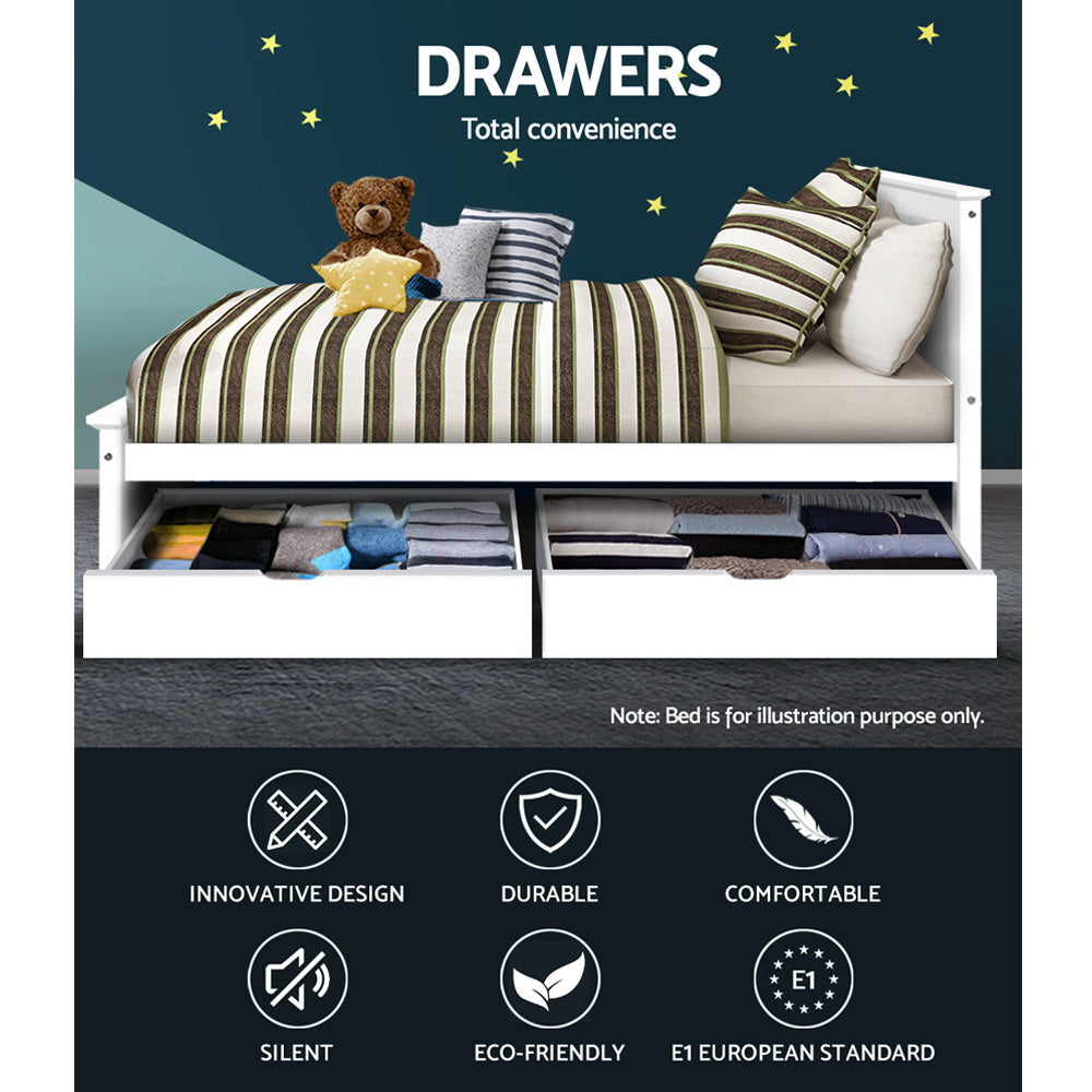 Artiss Set of 2 Bed Frame Storage Drawers Timber Trundle for Wooden Bed Frame Base White-Furniture > Bedroom-PEROZ Accessories