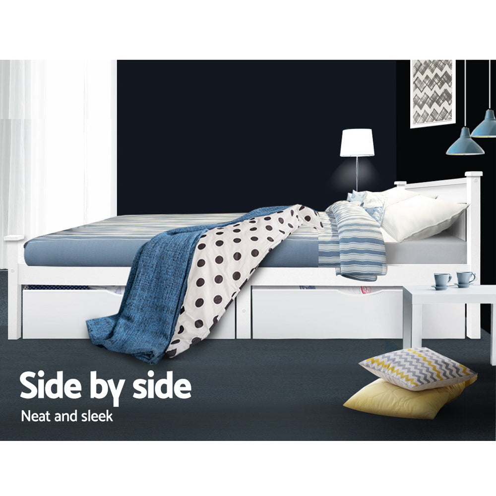 Artiss Set of 2 Bed Frame Storage Drawers Timber Trundle for Wooden Bed Frame Base White-Furniture > Bedroom-PEROZ Accessories