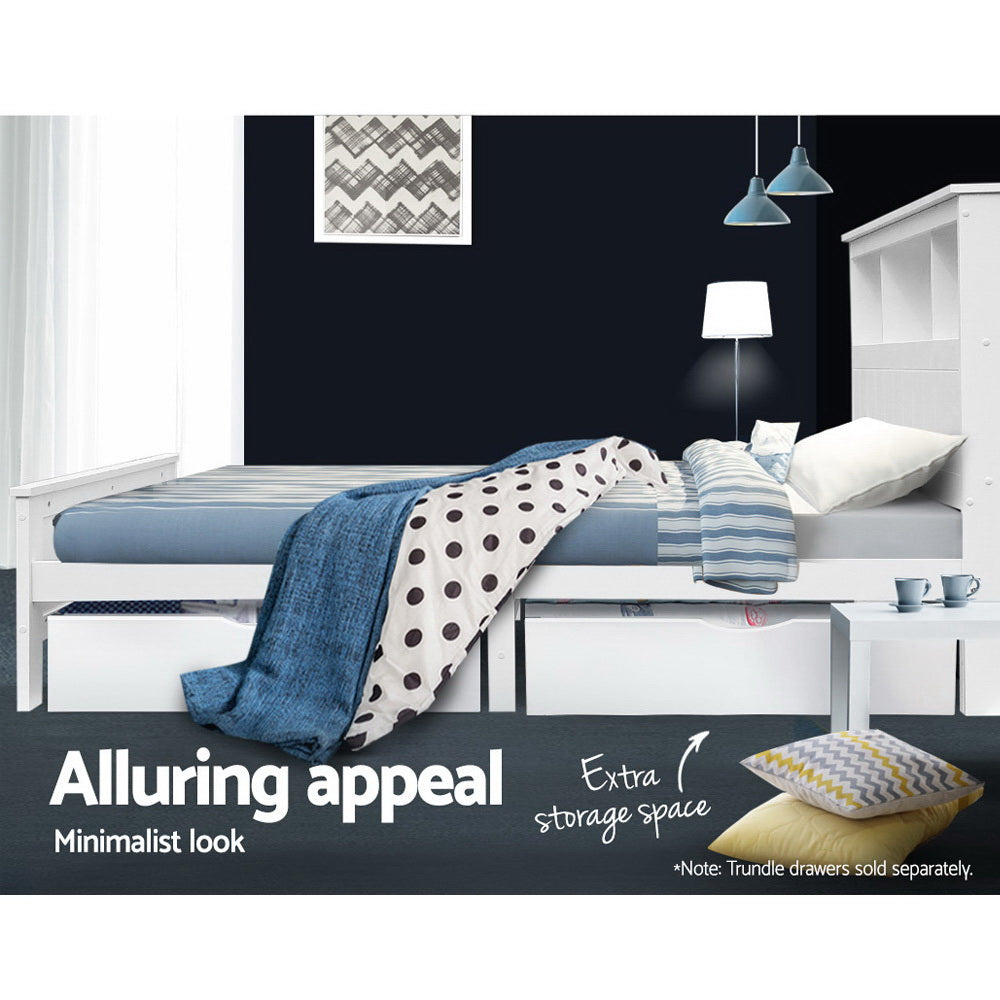 Artiss Bed Frame King Single Size Wooden with 3 Shelves Bed Head White-Bed Frames-PEROZ Accessories