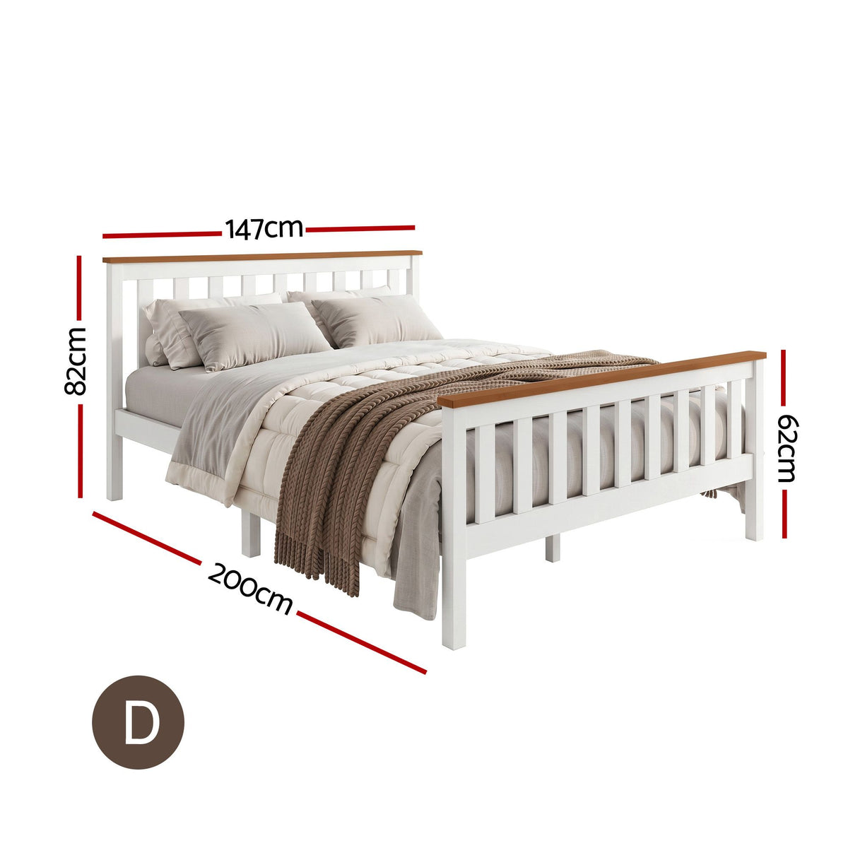 Artiss Double Full Size Wooden Bed Frame PONY Timber Mattress Base Bedroom Kids-Bed Frames-PEROZ Accessories
