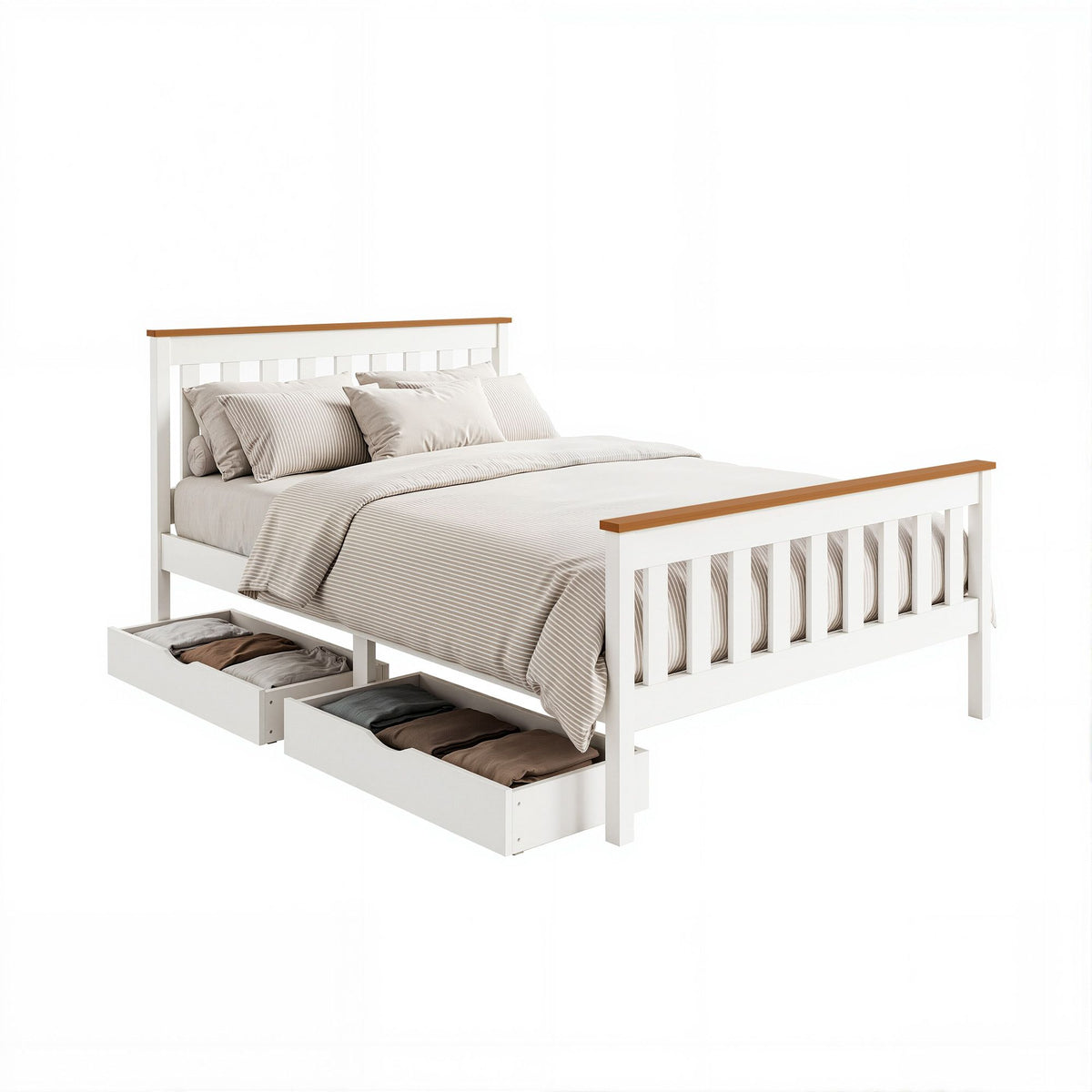 Artiss Bed Frame Double Size Wooden Platform with 2 Storage Drawers White PONY-Furniture > Bedroom > Beds & Bed Frames-PEROZ Accessories