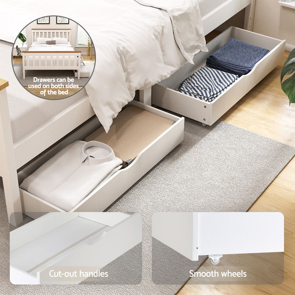 Artiss Bed Frame Double Size Wooden Platform with 2 Storage Drawers White PONY-Furniture > Bedroom > Beds & Bed Frames-PEROZ Accessories