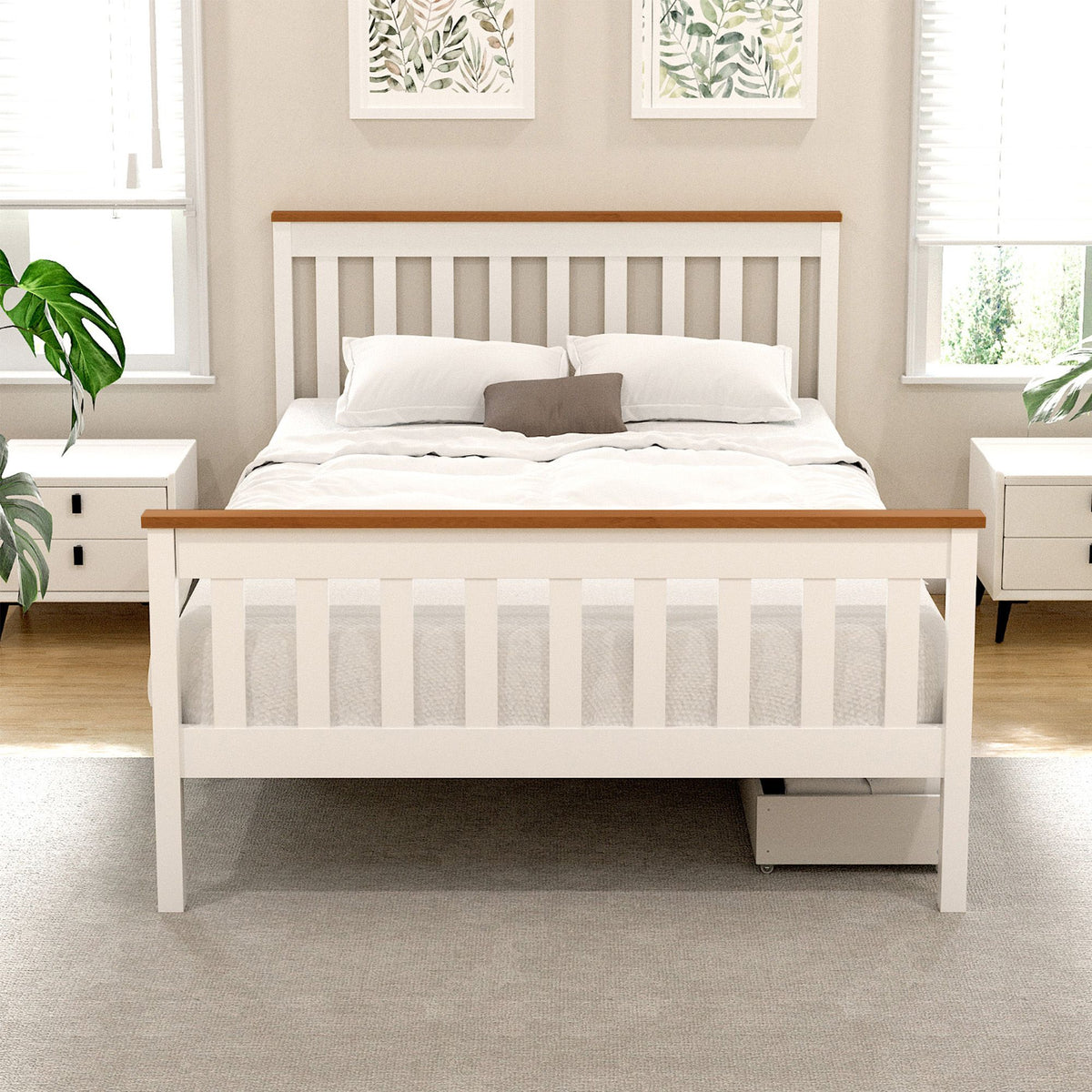 Artiss Bed Frame Double Size Wooden Platform with 2 Storage Drawers White PONY-Furniture > Bedroom > Beds & Bed Frames-PEROZ Accessories