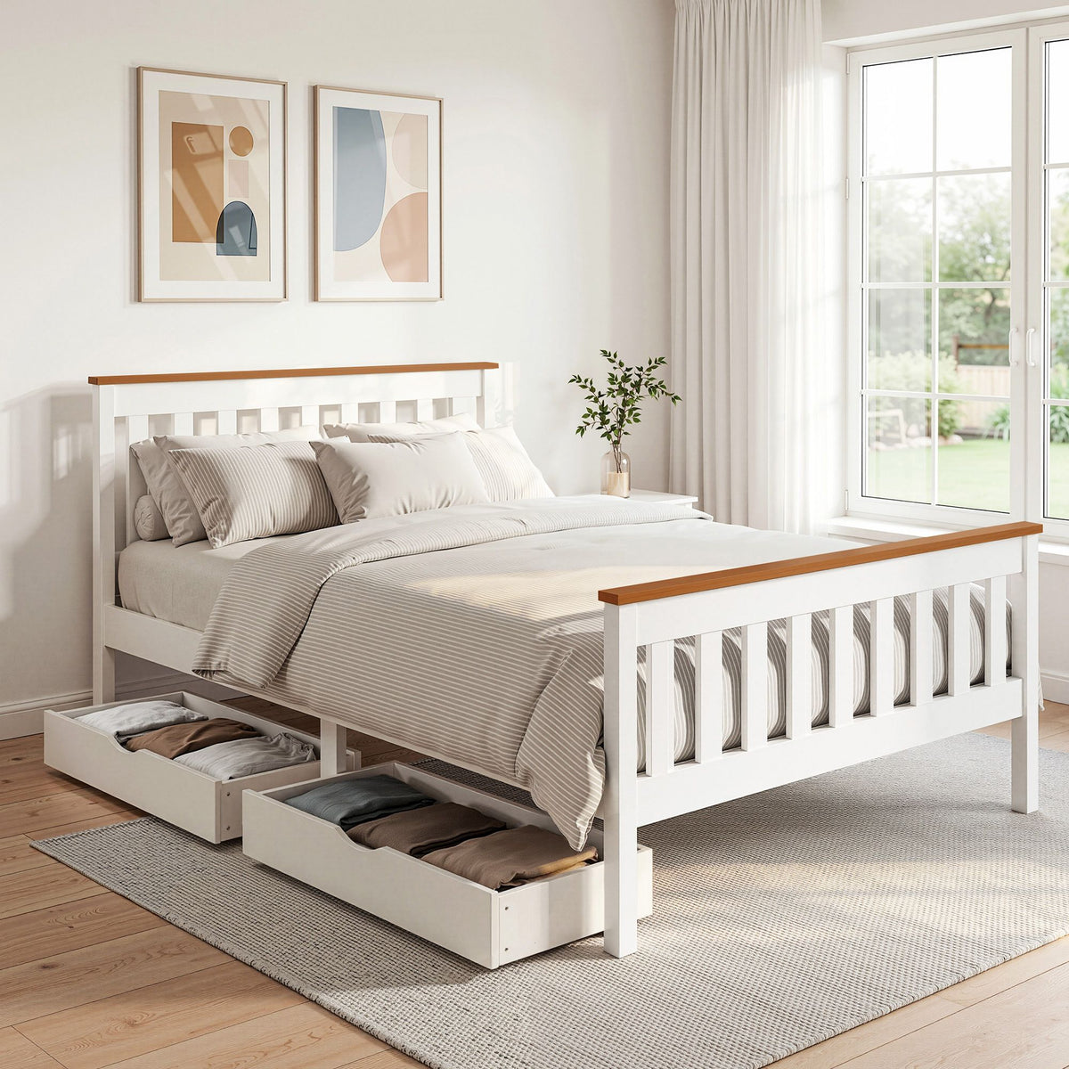 Artiss Bed Frame Double Size Wooden Platform with 2 Storage Drawers White PONY-Furniture > Bedroom > Beds & Bed Frames-PEROZ Accessories