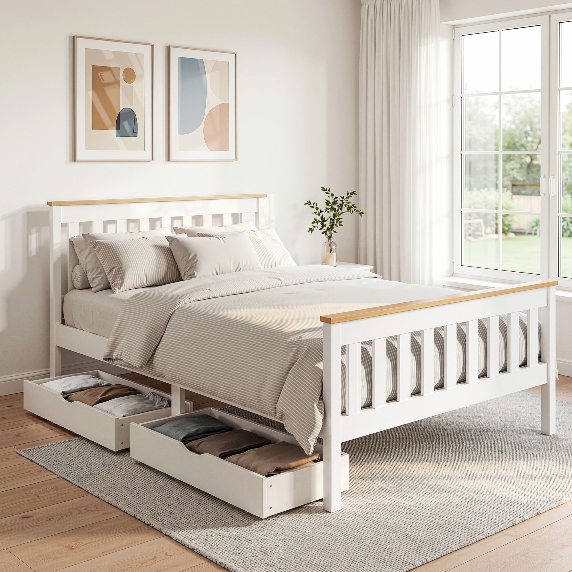 Artiss Bed Frame Double Size Wooden Platform with 2 Storage Drawers White PONY-Furniture > Bedroom > Beds & Bed Frames-PEROZ Accessories