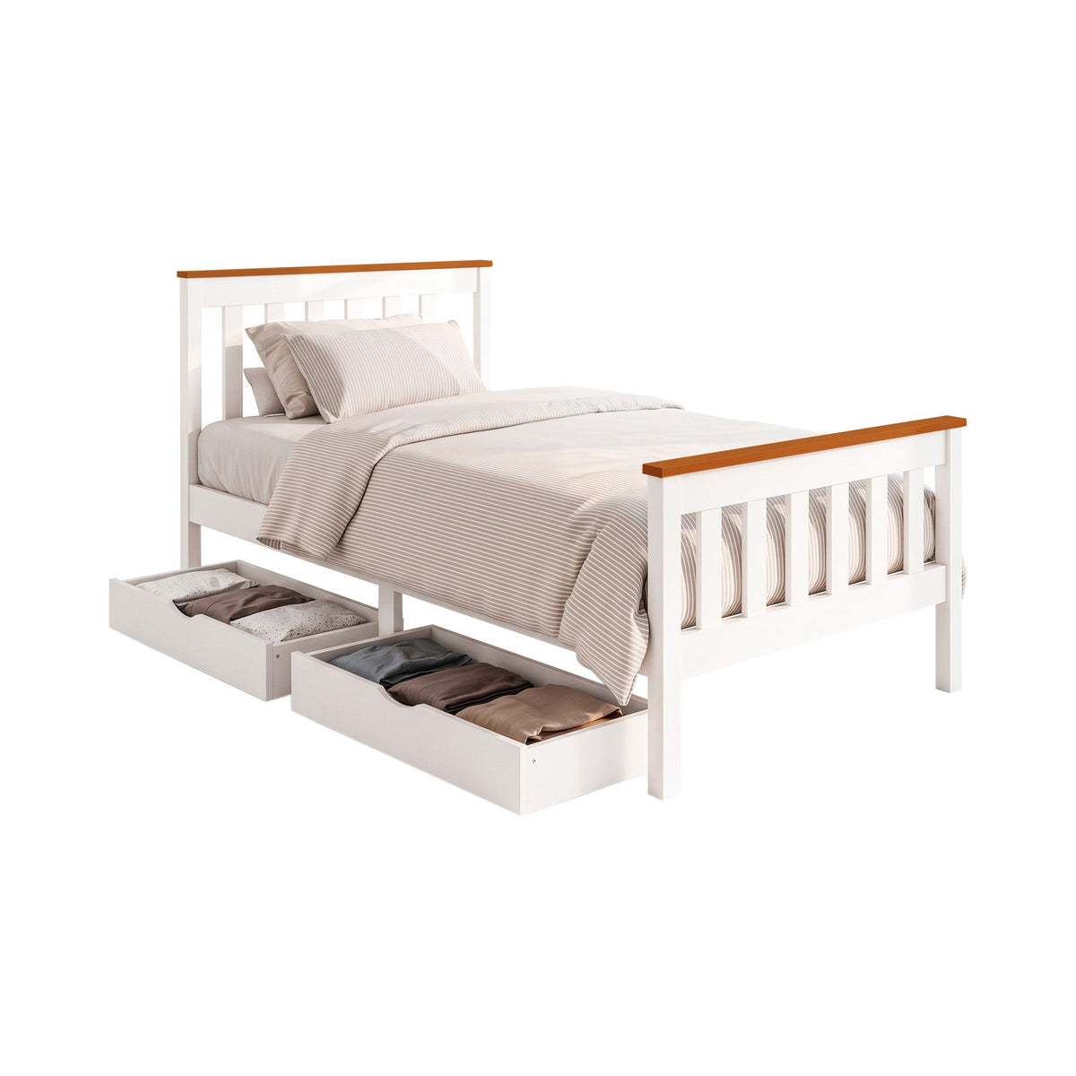 Artiss Bed Frame Single Size Wooden Platform with 2 Storage Drawers White PONY-Furniture > Bedroom > Beds & Bed Frames-PEROZ Accessories