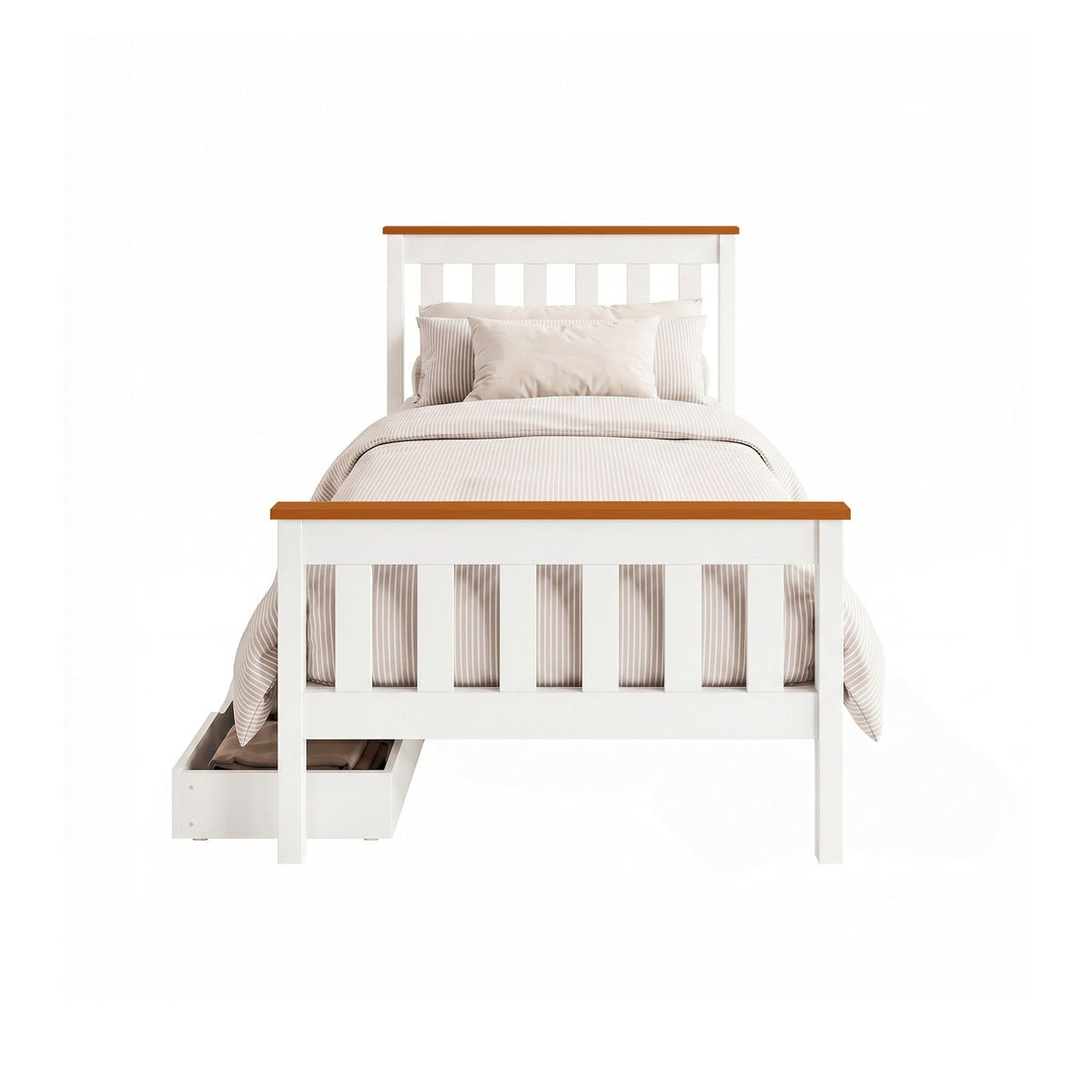Artiss Bed Frame Single Size Wooden Platform with 2 Storage Drawers White PONY-Furniture > Bedroom > Beds & Bed Frames-PEROZ Accessories