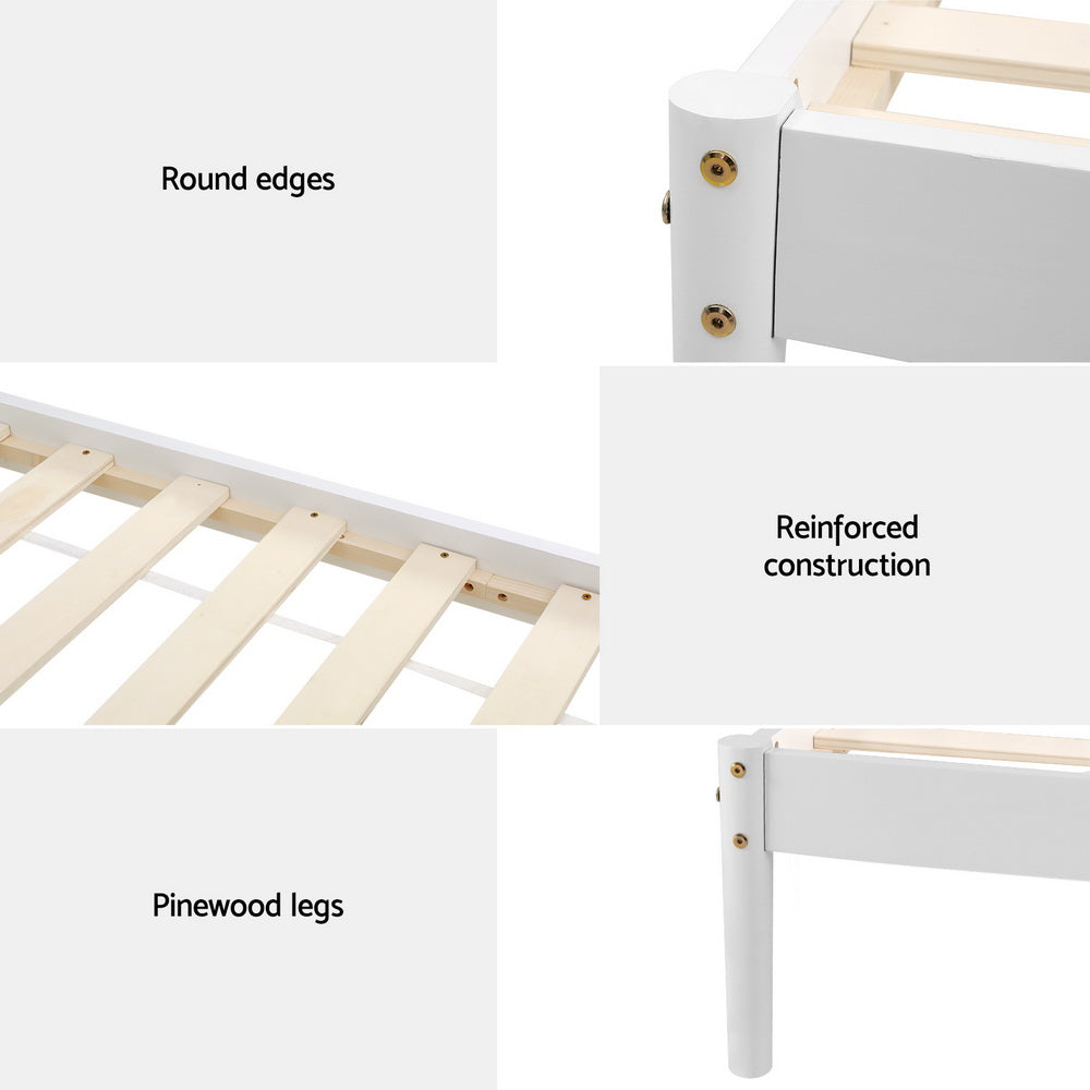Artiss Bed Frame Single Size Wooden White DALY-Furniture > Bedroom-PEROZ Accessories