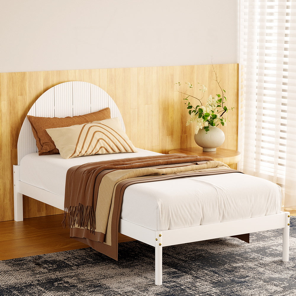 Artiss Bed Frame Single Size Wooden White DALY-Furniture > Bedroom-PEROZ Accessories