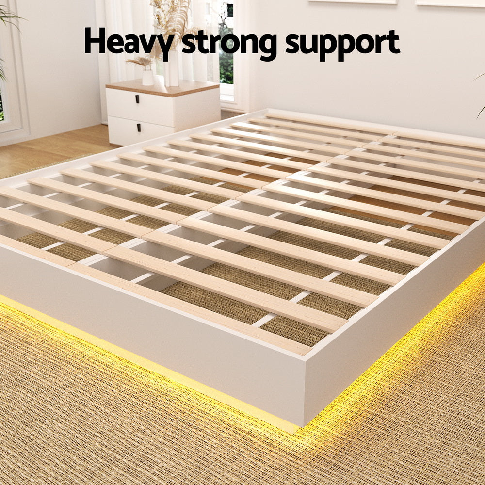 Artiss Double Bed Frame with 16Colour Led Light Wooden Platform Bed Base DAYGLOW-Furniture > Bedroom > Beds & Bed Frames-PEROZ Accessories