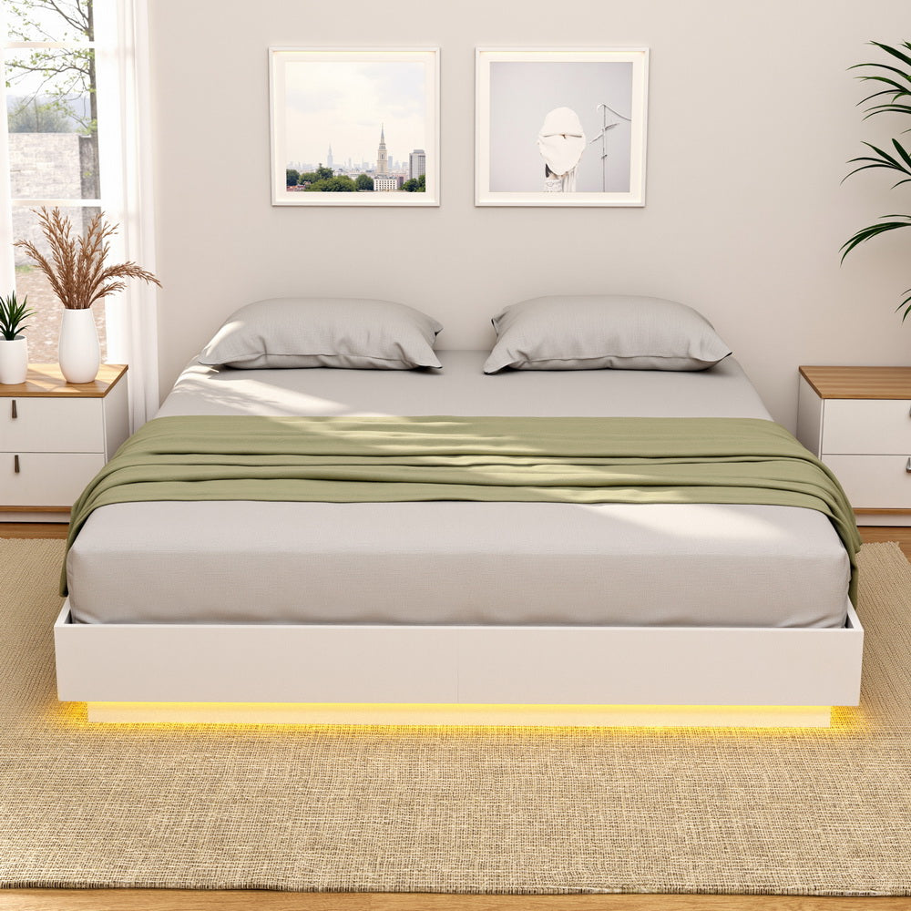 Artiss Double Bed Frame with 16Colour Led Light Wooden Platform Bed Base DAYGLOW-Furniture > Bedroom > Beds & Bed Frames-PEROZ Accessories