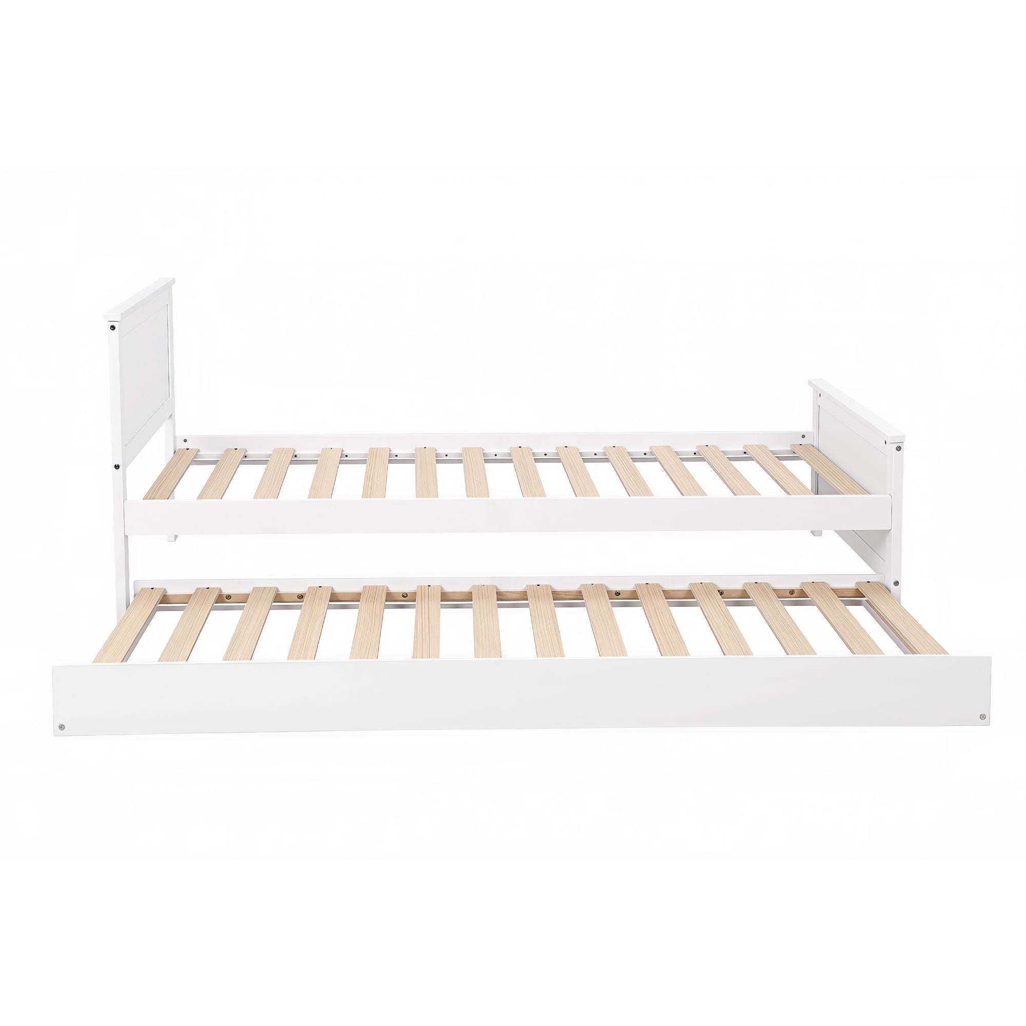 Artiss Single Bed Frame with Trundle Solid Wood Toddler Bunk Bed with Headboard White-Furniture > Bedroom > Beds & Bed Frames-PEROZ Accessories