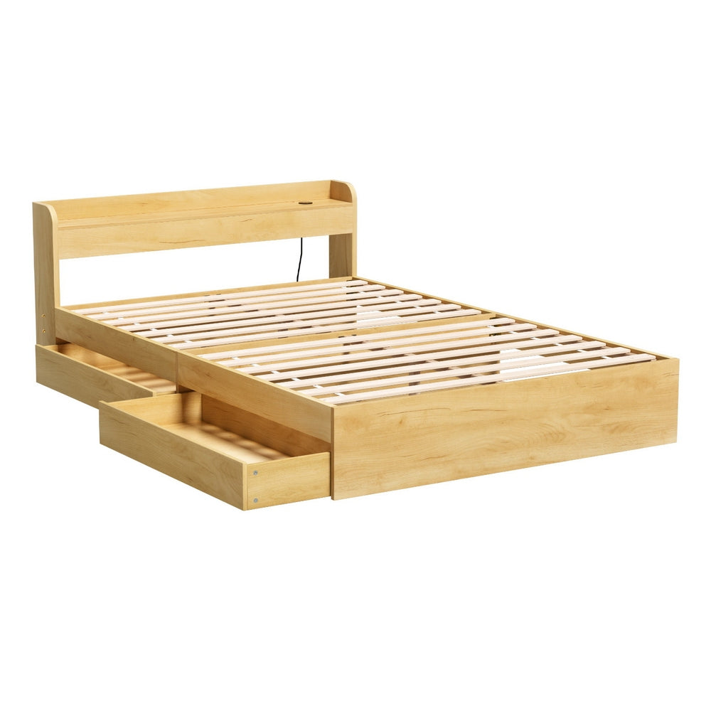 Artiss Bed Frame Double Size with Charging Ports and 2 Drawers AURA-Furniture > Dining > Kitchen & Dining Chairs-PEROZ Accessories