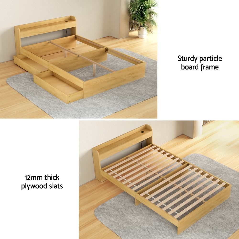 Artiss Bed Frame Double Size with Charging Ports and 2 Drawers AURA-Furniture > Dining > Kitchen & Dining Chairs-PEROZ Accessories
