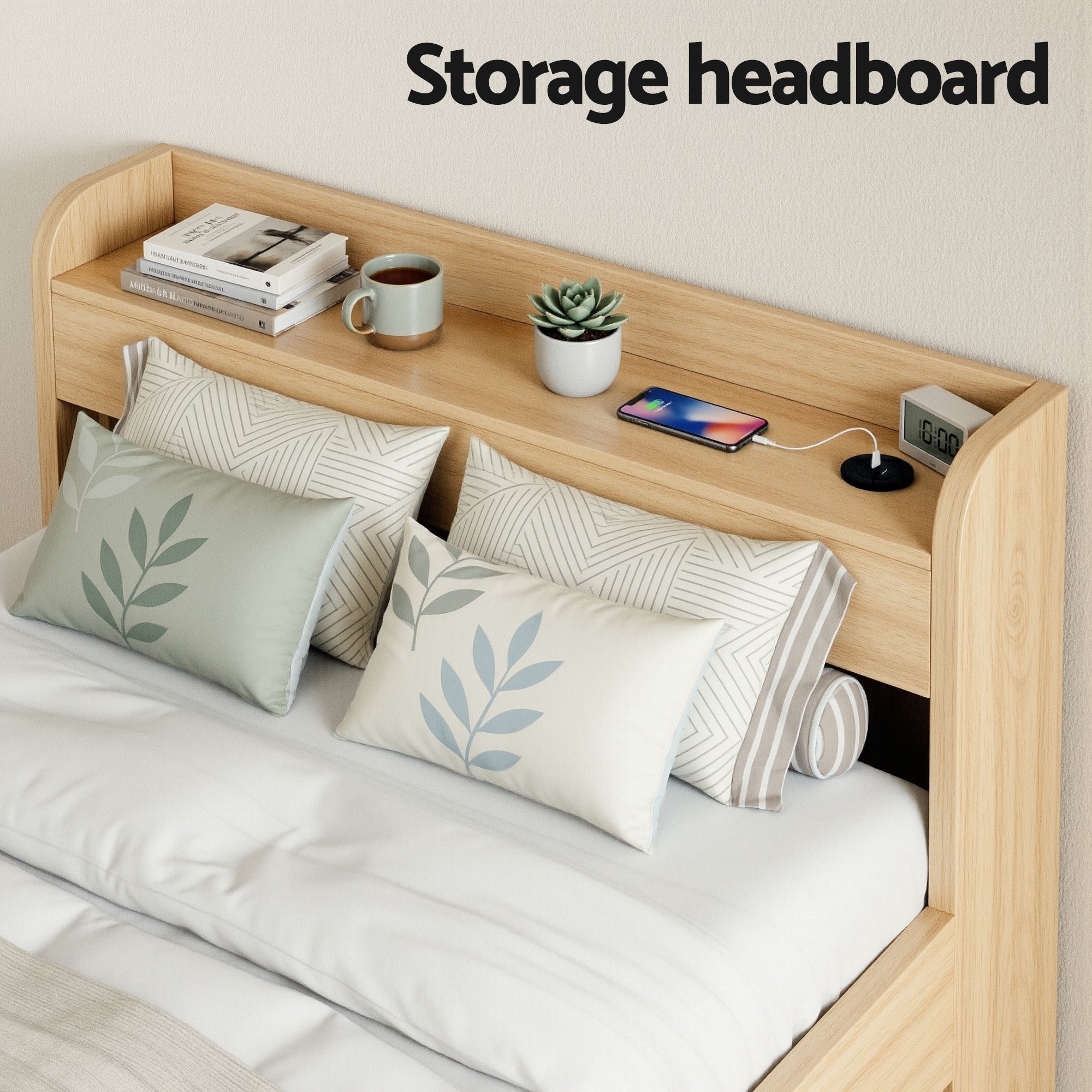 Artiss Single Bed Frame with 2 Storage Drawers Platform Bed Base with USB Ports Sturdy Wooden Slat Support Natural-Furniture > Bedroom > Beds & Bed Frames-PEROZ Accessories