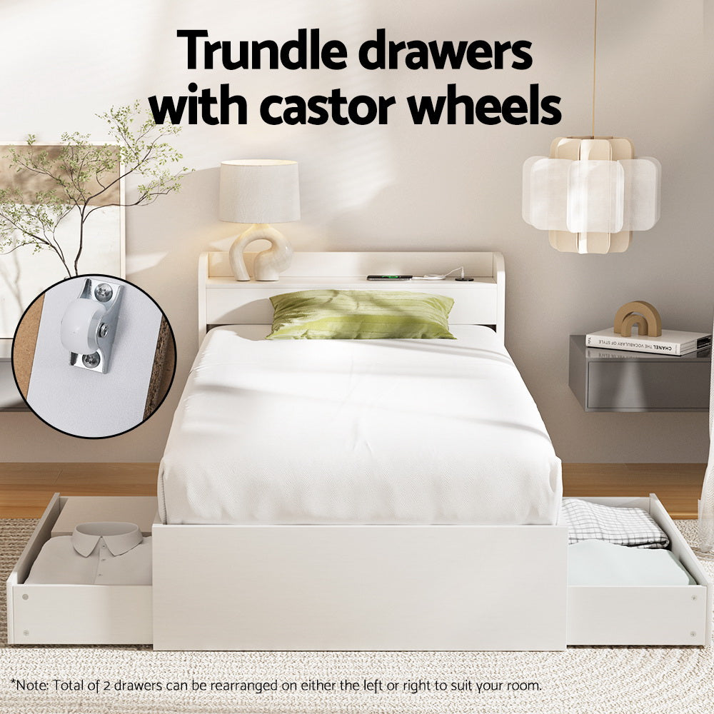 Artiss Bed Frame Single Size with Charging Ports and 2 Drawers AURA-Furniture > Bedroom > Beds & Bed Frames-PEROZ Accessories
