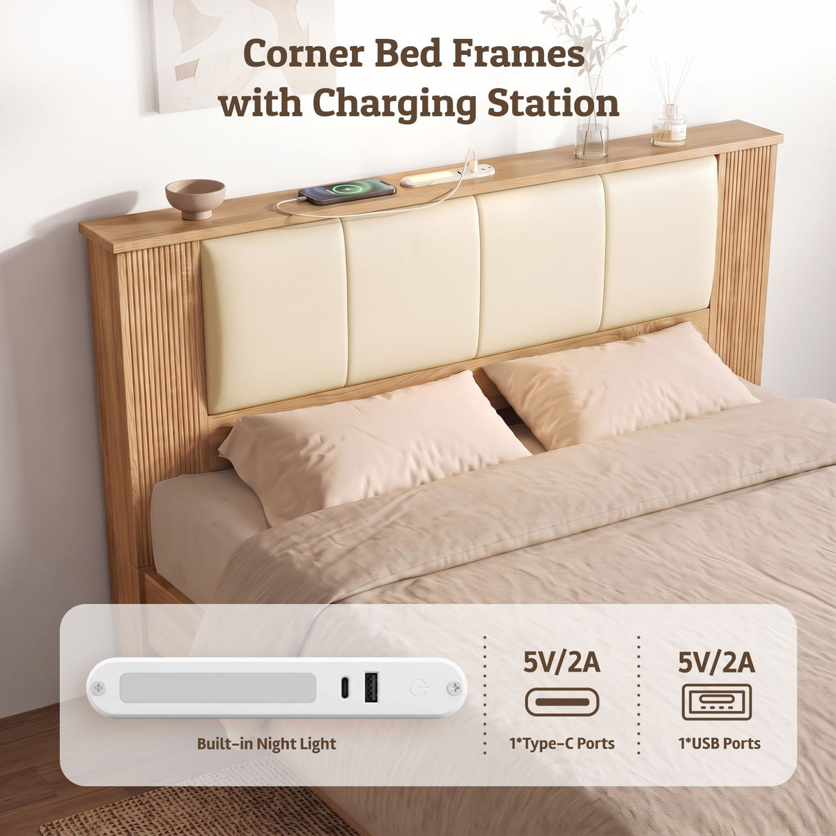 Artiss King Single Bed Frame with 2 Drawers, PU Leather Headboard & Charging Station-Furniture > Bedroom > Beds & Bed Frames-PEROZ Accessories