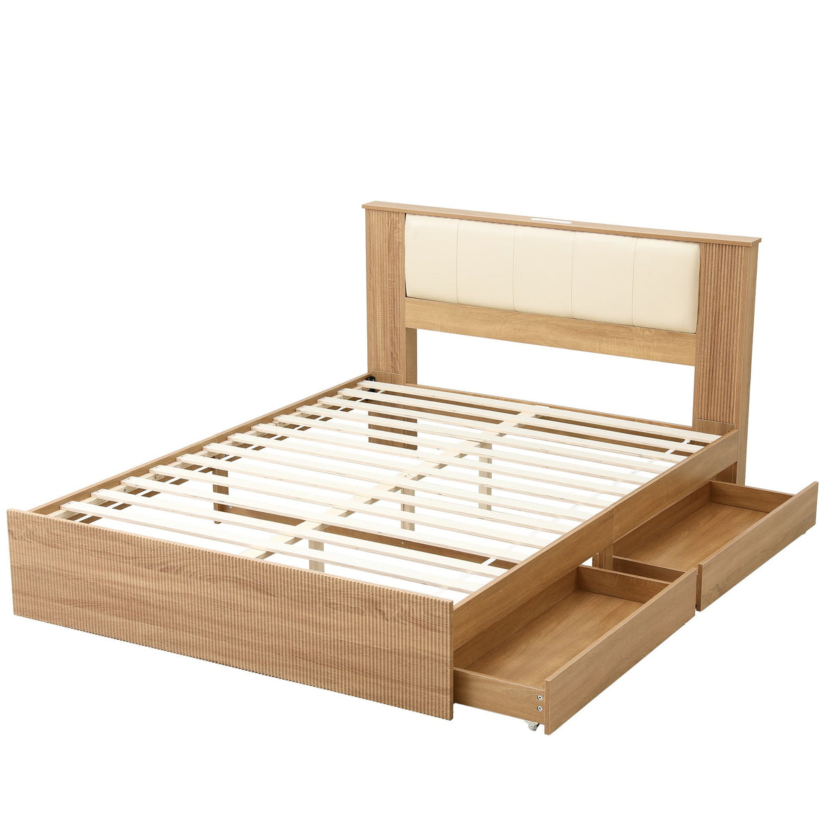 Artiss Queen Bed Frame with 2 Drawers, PU Leather Headboard & Charging Station-Furniture > Bedroom > Beds & Bed Frames-PEROZ Accessories