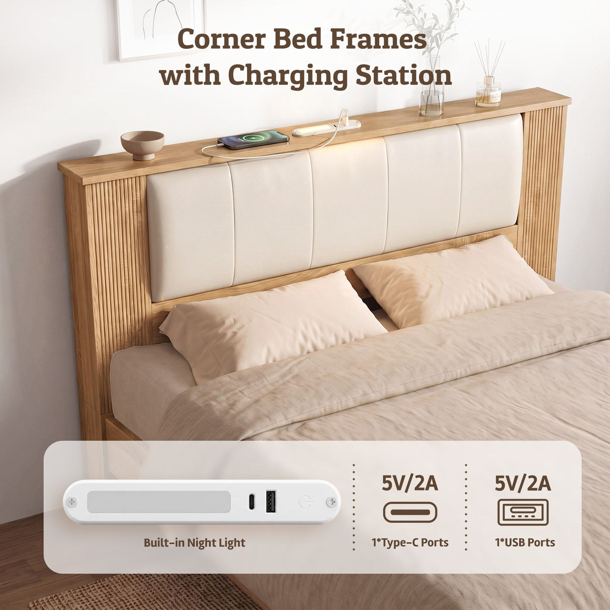 Artiss Queen Bed Frame with 2 Drawers, PU Leather Headboard & Charging Station-Furniture > Bedroom > Beds & Bed Frames-PEROZ Accessories