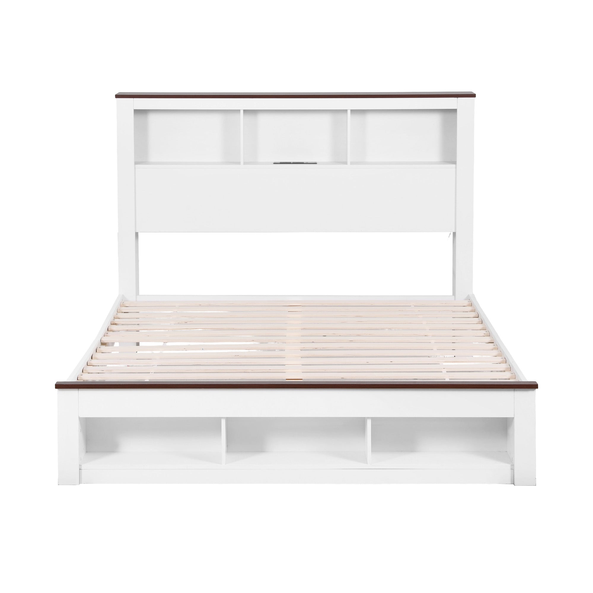 Artiss Double Bed Frame with Storage Bookcase Headboard and Footboard White Wooden Platform Bed with Charging Station and Led Light Bedroom Furniture-Furniture > Living Room > TV Units-PEROZ Accessories