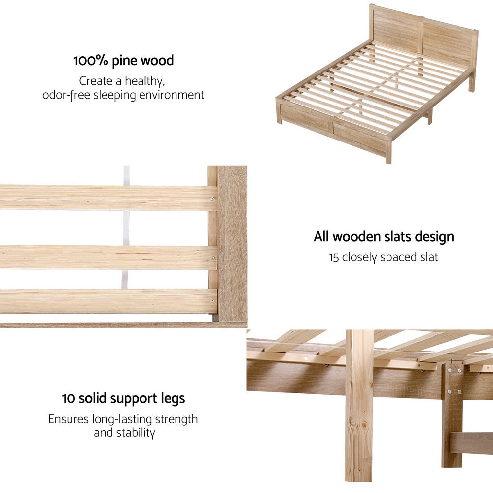 Artiss Bed Frame Double Size Wooden Acacia Wood OATMEAL-Furniture > Bedroom > Beds & Bed Frames-PEROZ Accessories