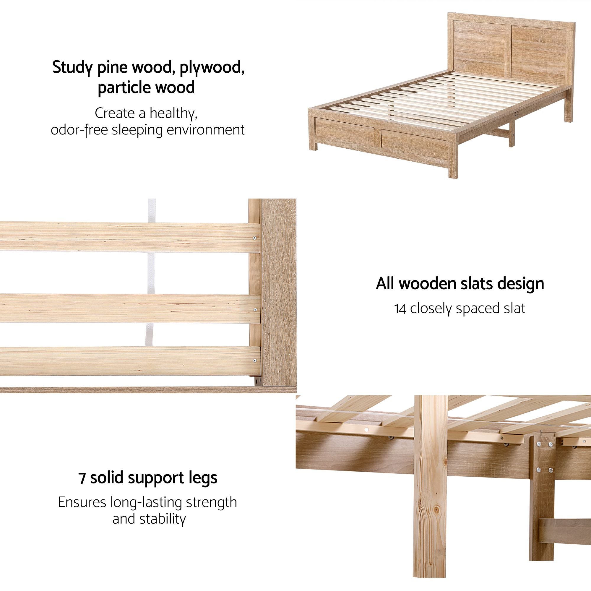 Artiss Single Bed Frame Wooden Bed Base Walnut-Furniture > Bedroom > Beds & Bed Frames-PEROZ Accessories