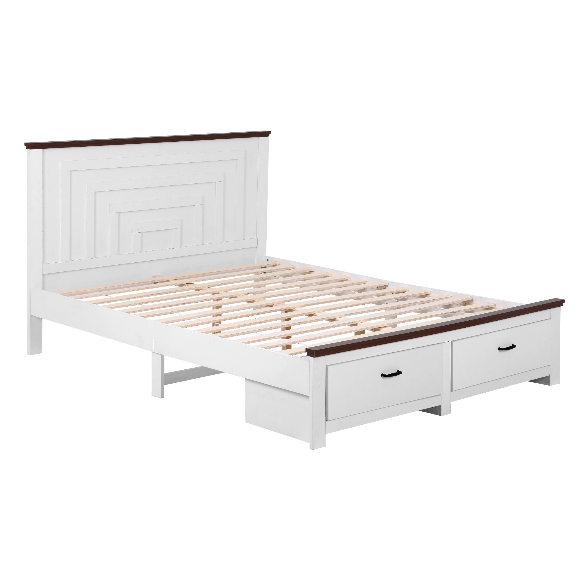 Artiss Double Wooden Bed Frame with 2 Drawer Platform Bed with 108cm Solid High Headboard White Bed Base for Bedroom Easy Assembly-Furniture > Bedroom > Beds & Bed Frames-PEROZ Accessories
