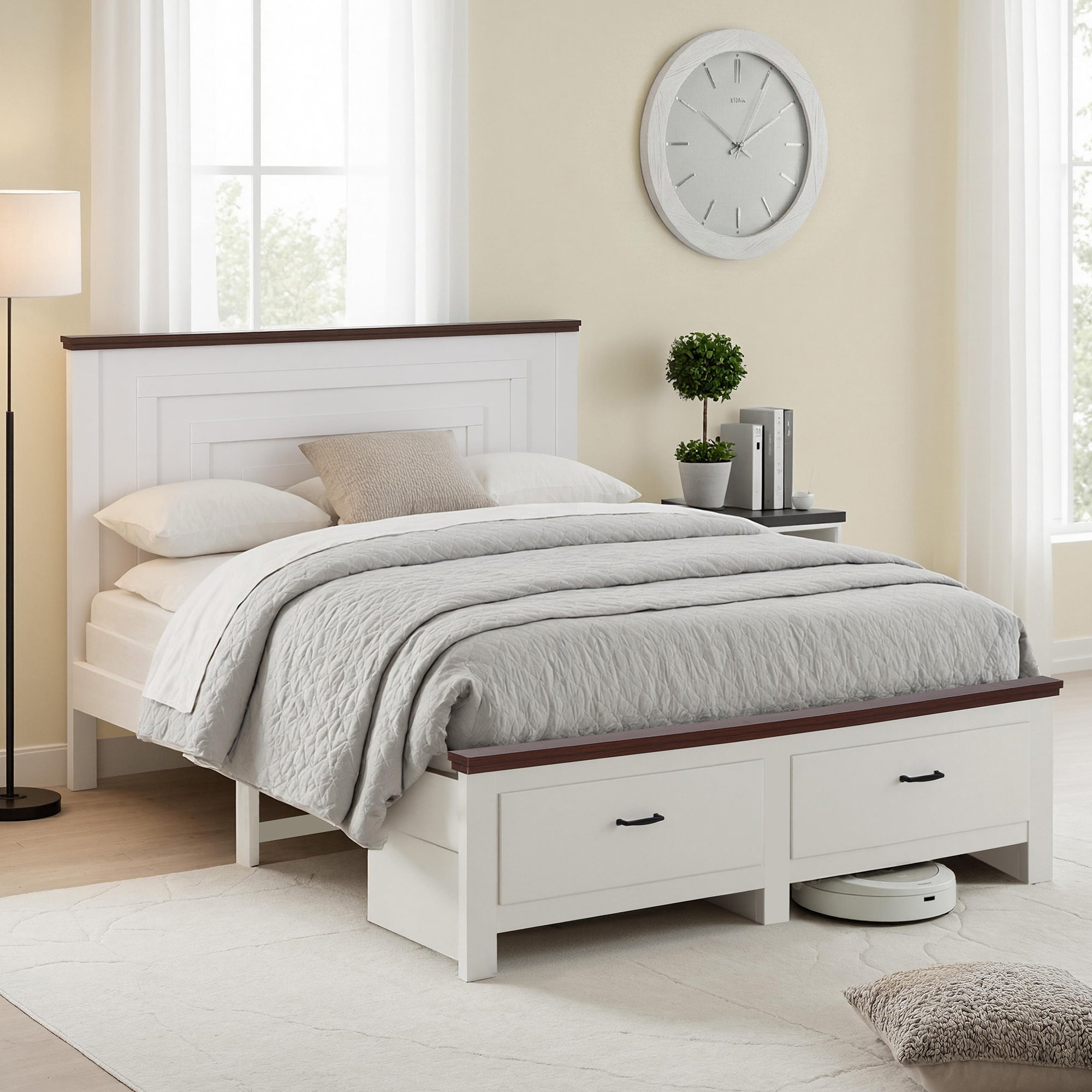 Artiss Queen Wooden Bed Frame with 2 Drawer Platform Bed with 108cm Solid High Headboard White Bed Base for Bedroom Easy Assembly-Furniture > Bedroom > Beds & Bed Frames-PEROZ Accessories