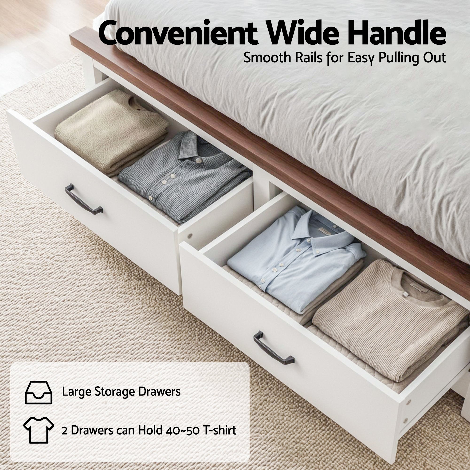 Artiss Queen Wooden Bed Frame with 2 Drawer Platform Bed with 108cm Solid High Headboard White Bed Base for Bedroom Easy Assembly-Furniture > Bedroom > Beds & Bed Frames-PEROZ Accessories