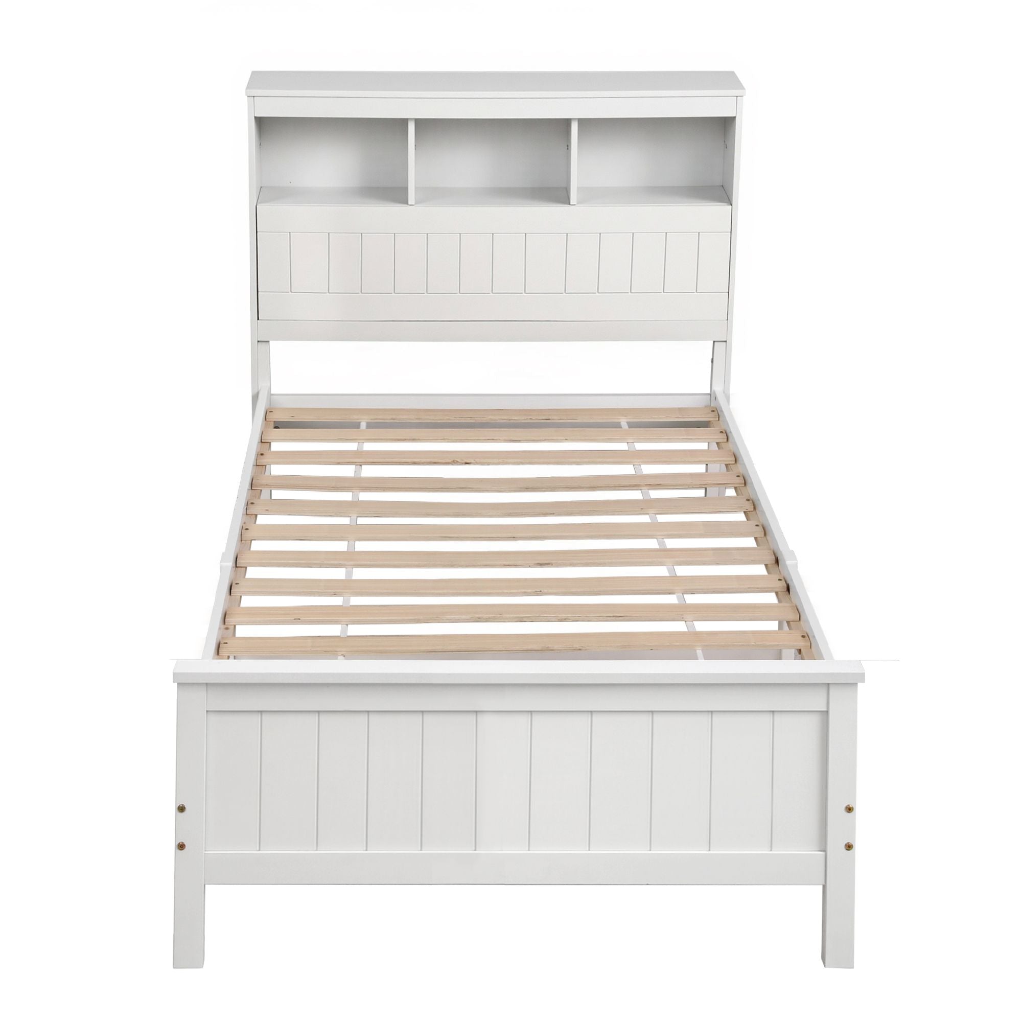 Artiss Single Bed Frame with Storage Headboard and Footboard Wooden Bed Base White-Furniture > Bedroom > Beds & Bed Frames-PEROZ Accessories