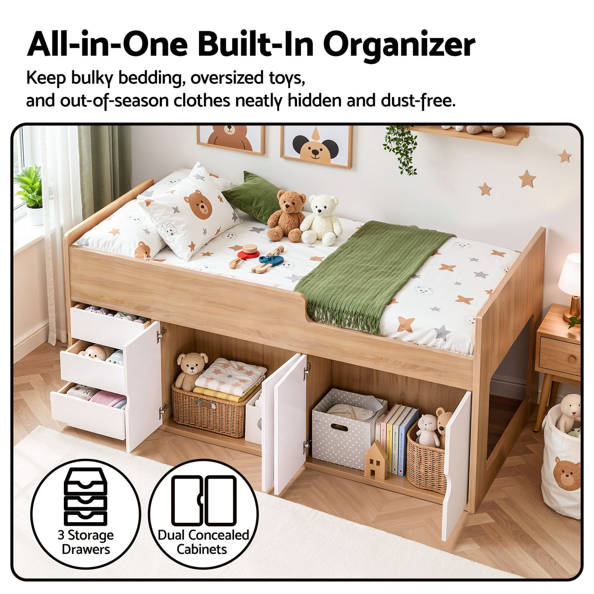 Artiss King Single Bed Frame with Storage, 3 Drawers and Two-Step Access, 2 Cabinets-Furniture > Bedroom > Beds & Bed Frames-PEROZ Accessories