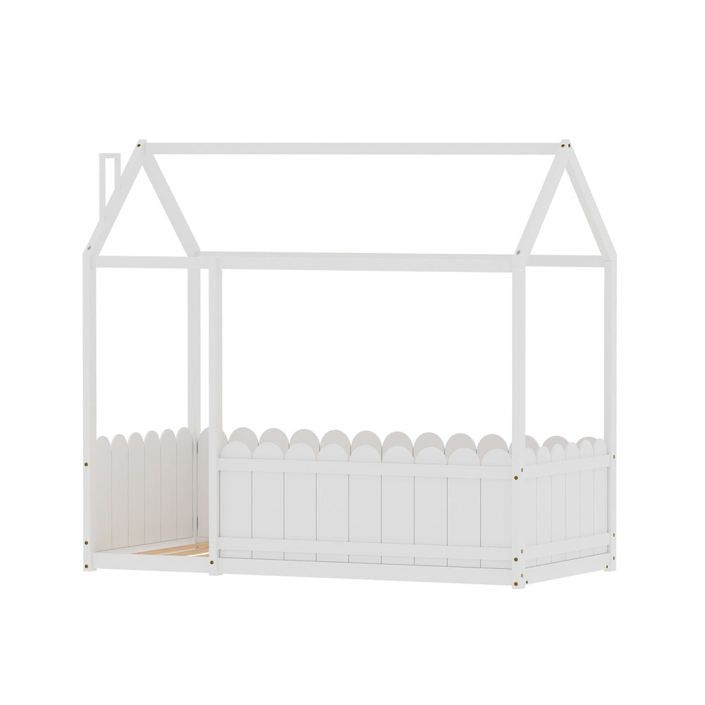 Artiss Bed Frame Wooden Kids House Single Frame White KORI-Furniture > Bedroom-PEROZ Accessories