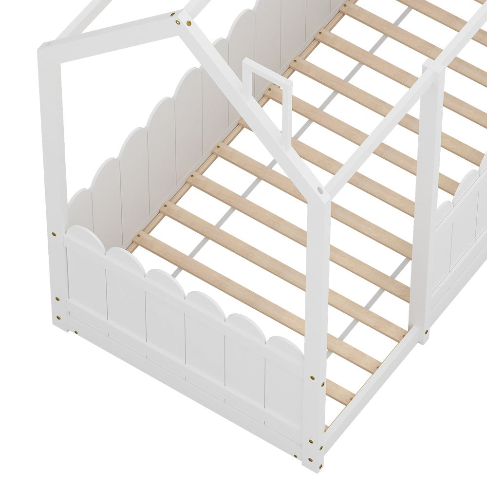 Artiss Bed Frame Wooden Kids House Single Frame White KORI-Furniture > Bedroom-PEROZ Accessories
