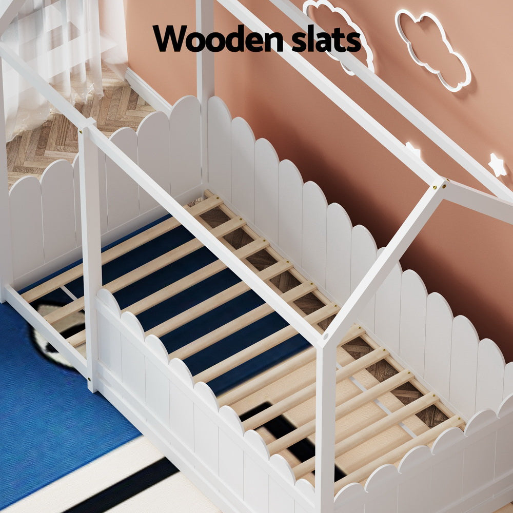 Artiss Bed Frame Wooden Kids House Single Frame White KORI-Furniture > Bedroom-PEROZ Accessories