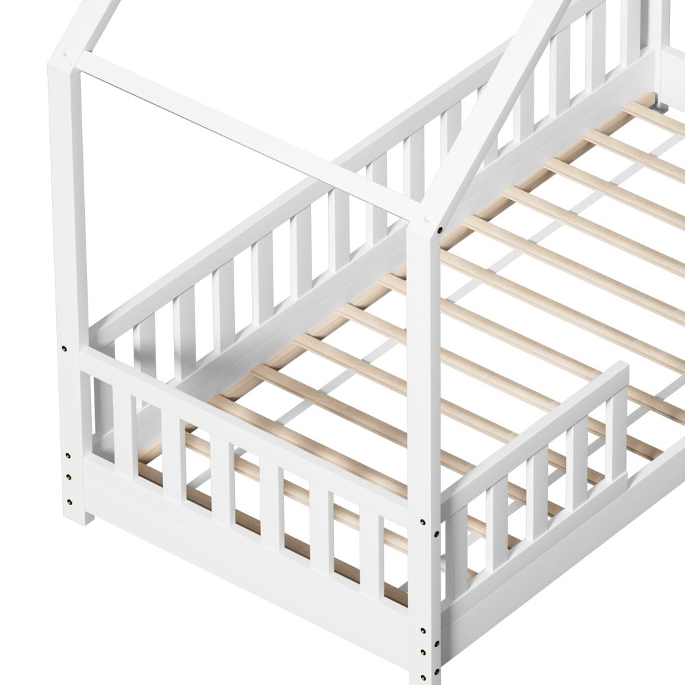 Artiss Bed Frame Wooden Kids House Single Frame White PAVO-Furniture > Bedroom-PEROZ Accessories