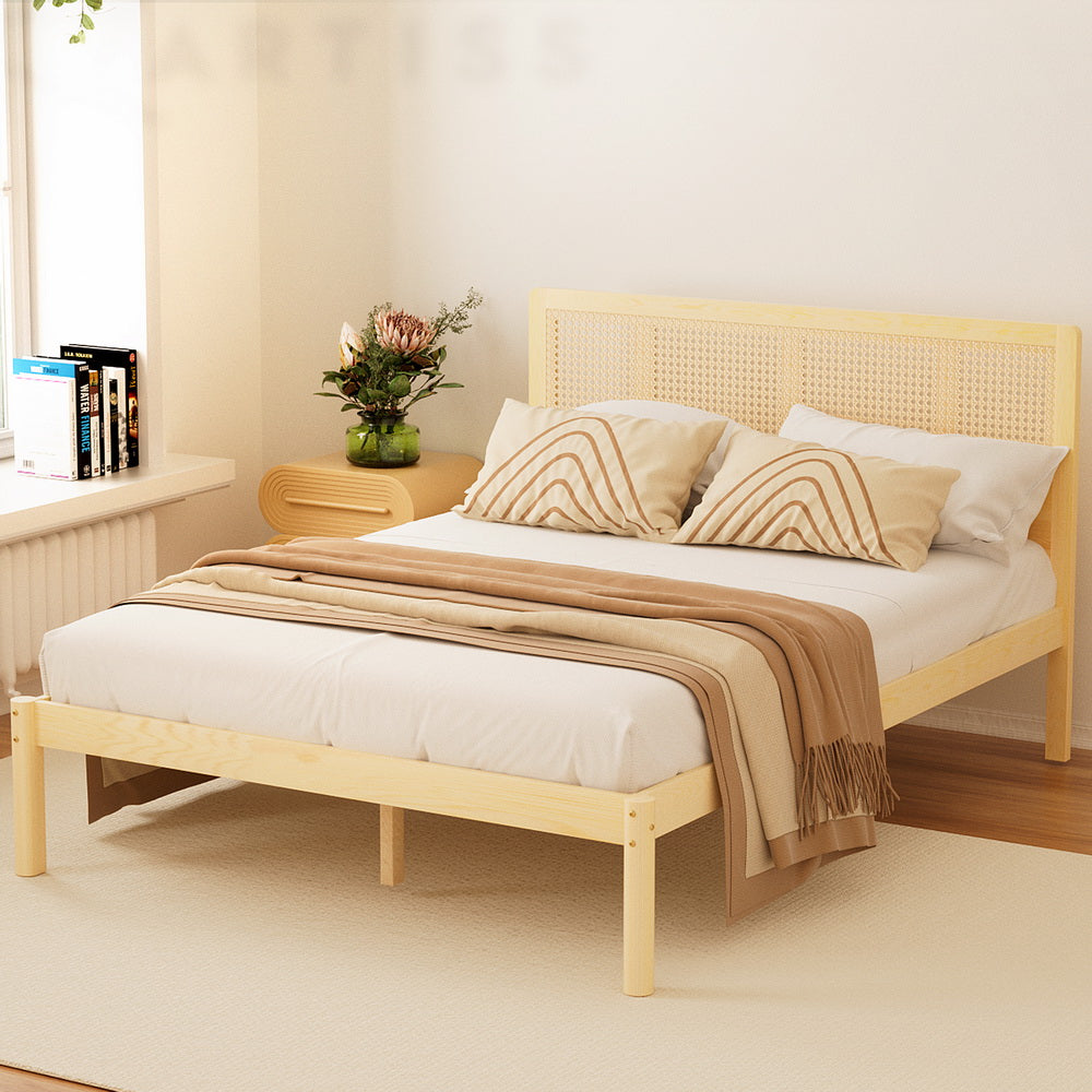 Artiss Bed Frame Queen Size Rattan Wooden RITA-Furniture > Bedroom-PEROZ Accessories