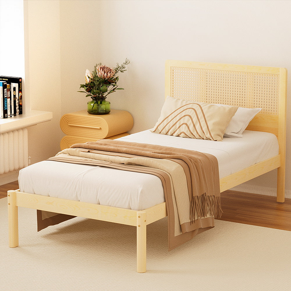 Artiss Bed Frame Single Size Rattan Wooden RITA-Furniture > Bedroom-PEROZ Accessories