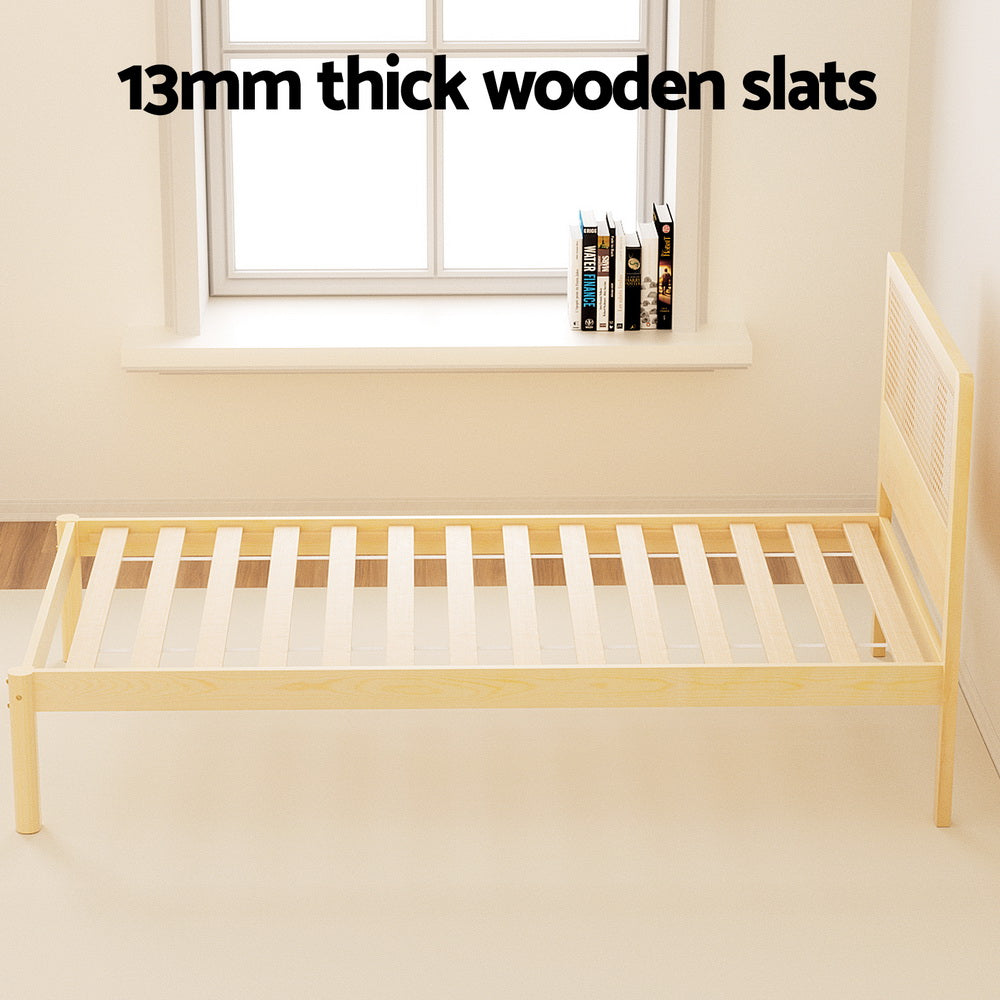Artiss Bed Frame Single Size Rattan Wooden RITA-Furniture > Bedroom-PEROZ Accessories