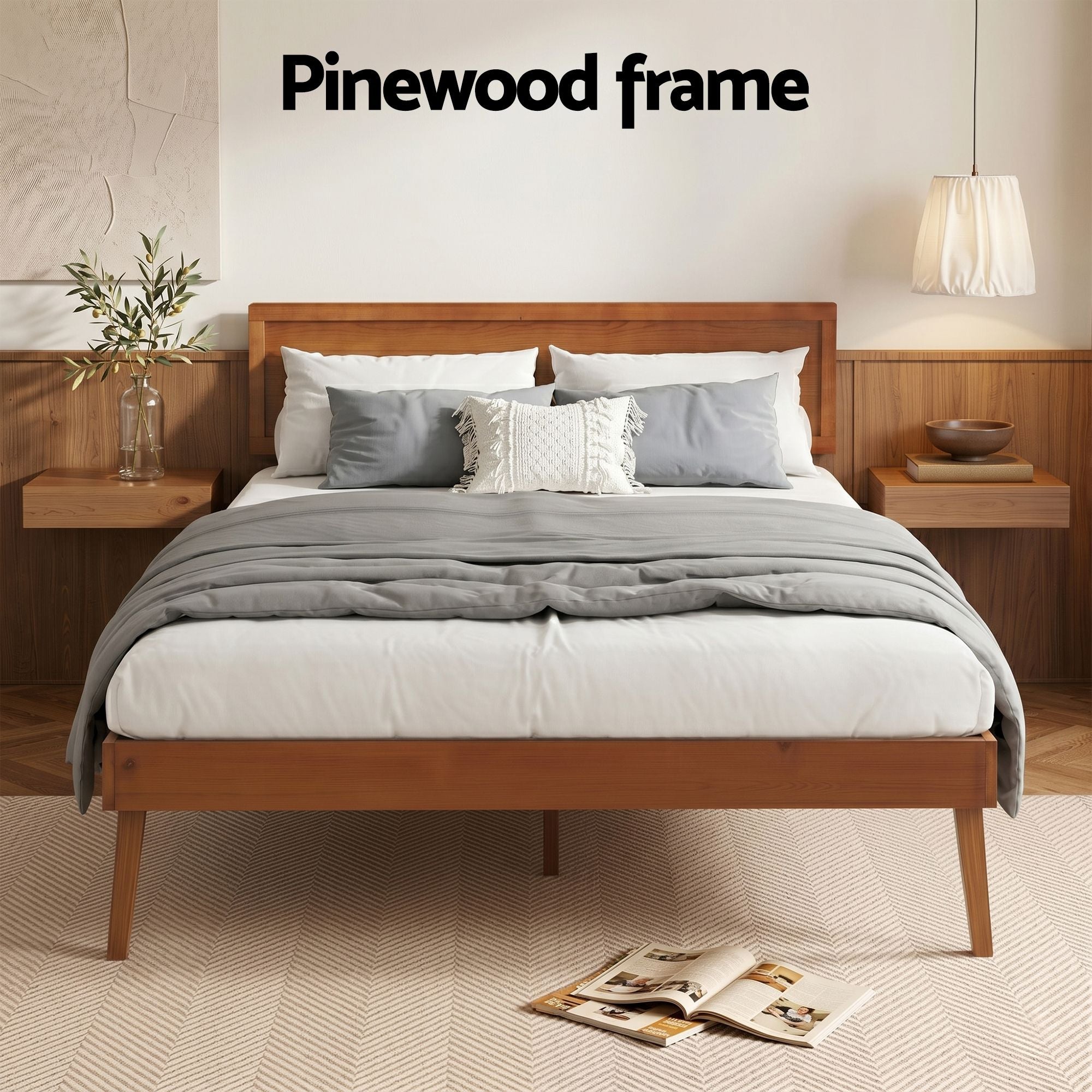 Artiss Bed Frame Queen Size Wooden Bed Base Walnut SPLAY-Furniture > Bedroom > Beds & Bed Frames-PEROZ Accessories