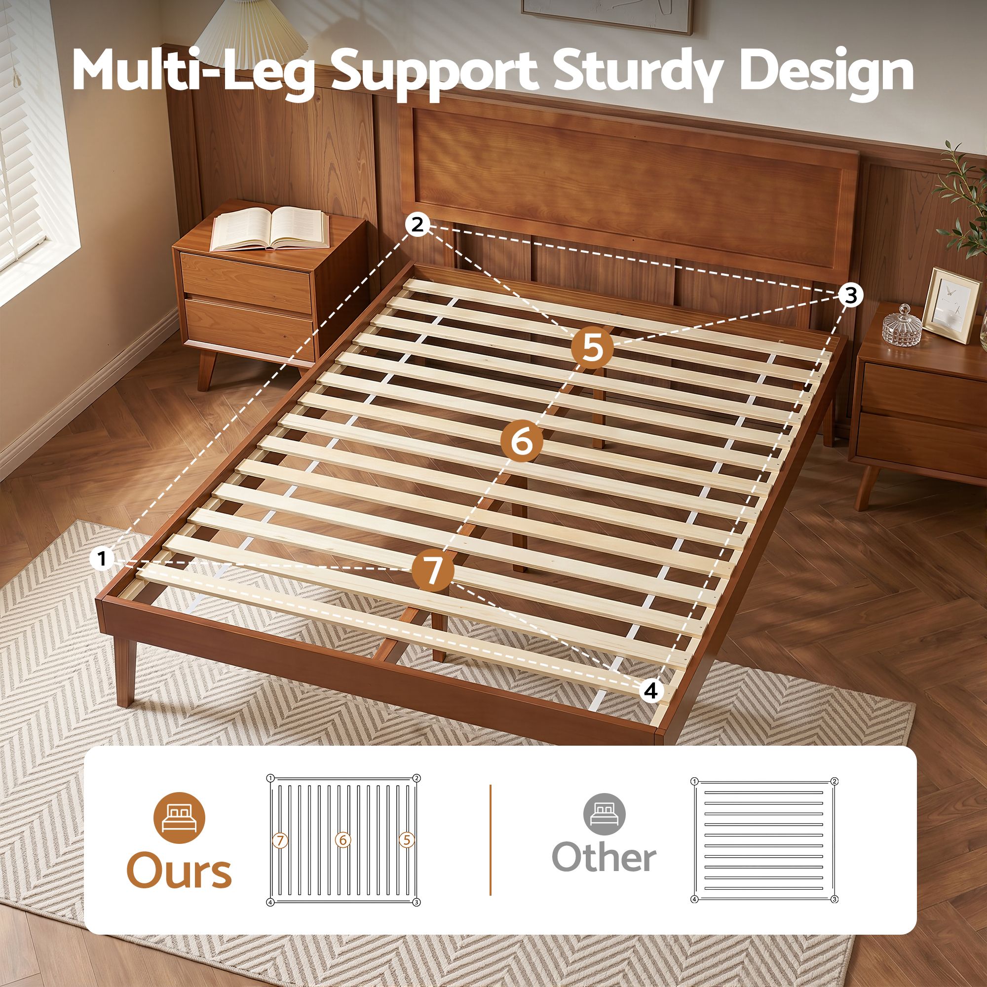 Artiss Bed Frame Single Size Wooden Bed Base Walnut SPLAY-Furniture > Bedroom-PEROZ Accessories